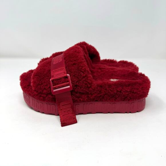 UGG Fluffita Platform Slide Slippers Womens 6 Red Shearling Fuzzy - Picture 2 of 8